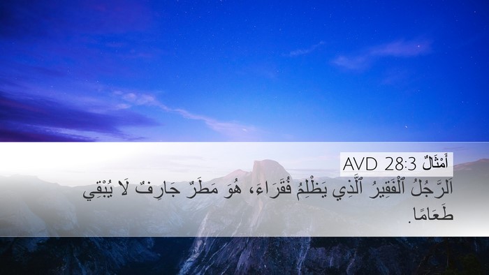 أَمْثَالٌ 28:3 AVD Desktop Wallpaper - اَلرَّجُلُ ٱلْفَقِيرُ - Desktop Bible Verse Wallpaper