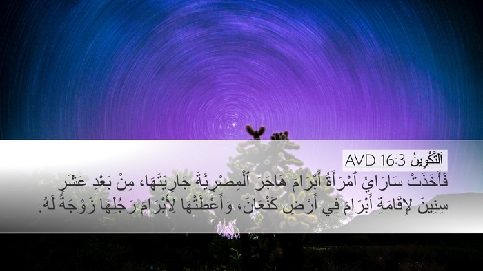اَلتَّكْوِينُ 16:3 AVD Desktop Wallpaper - فَأَخَذَتْ سَارَايُ - Desktop Bible Verse Wallpaper