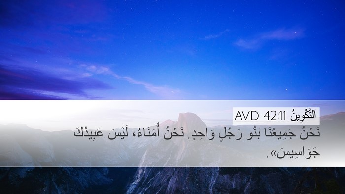 اَلتَّكْوِينُ 42:11 AVD Desktop Wallpaper - نَحْنُ جَمِيعُنَا بَنُو - Desktop Bible Verse Wallpaper