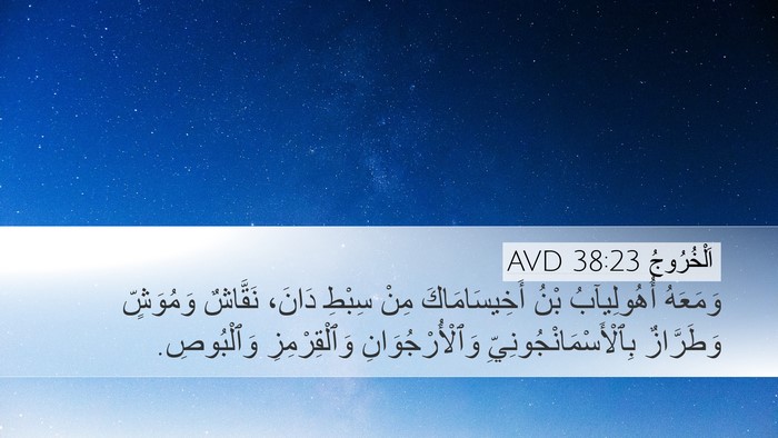 اَلْخُرُوجُ 38:23 AVD Desktop Wallpaper - وَمَعَهُ أُهُولِيآبُ بْنُ - Desktop Bible Verse Wallpaper