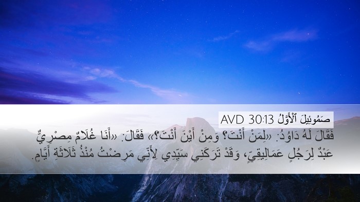 صَمُوئِيلَ ٱلْأَوَّلُ 30:13 AVD Desktop Wallpaper - فَقَالَ لَهُ دَاوُدُ: - Desktop Bible Verse Wallpaper
