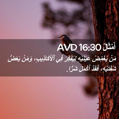Picture 02 - أَمْثَالٌ 16:30 AVD - مَنْ يُغَمِّضُ عَيْنَيْهِ - Bible Verse Picture
