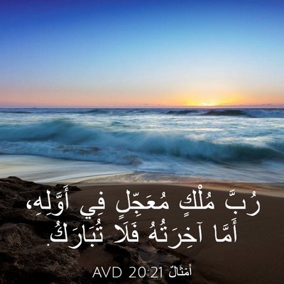 Picture 03 - أَمْثَالٌ 20:21 AVD - رُبَّ مُلْكٍ مُعَجِّلٍ فِي - Bible Verse Picture