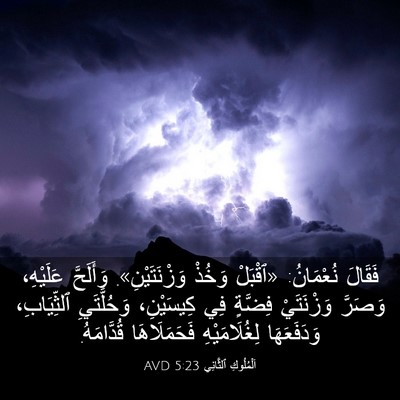 Picture 03 - اَلْمُلُوكِ ٱلثَّانِي 5:23 AVD - فَقَالَ نُعْمَانُ: - Bible Verse Picture