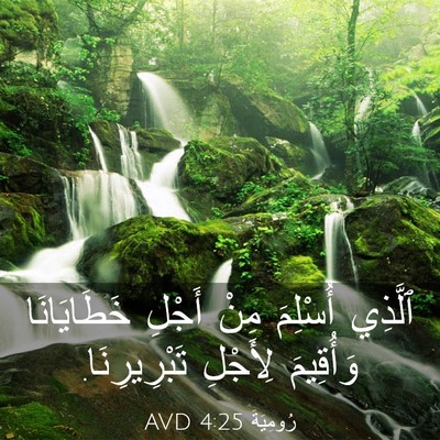 Picture 03 - رُومِيَةَ 4:25 AVD - ٱلَّذِي أُسْلِمَ مِنْ - Bible Verse Picture