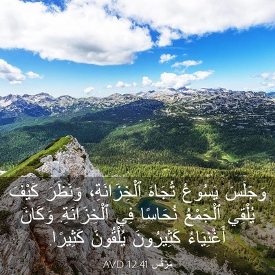 Picture 03 - مَرْقُس 12:41 AVD - وَجَلَسَ يَسُوعُ تُجَاهَ - Bible Verse Picture