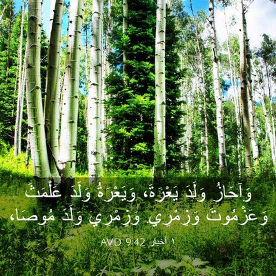 Picture 03 - ١ أخبار 9:42 AVD - وَآحَازُ وَلَدَ يَعْرَةَ، - Bible Verse Picture