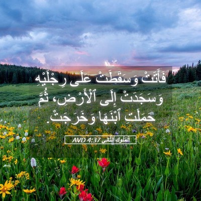Picture 05 - اَلْمُلُوكِ ٱلثَّانِي 4:37 AVD - فَأَتَتْ وَسَقَطَتْ عَلَى - Bible Verse Picture