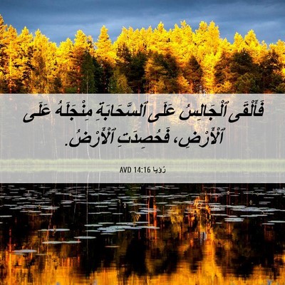 Picture 06 - رُؤيا 14:16 AVD - فَأَلْقَى ٱلْجَالِسُ - Bible Verse Picture