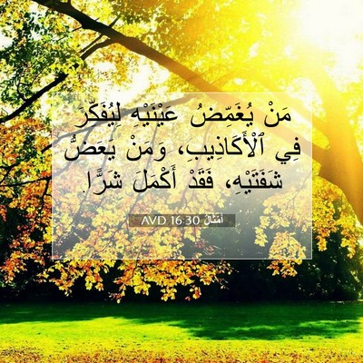 Picture 07 - أَمْثَالٌ 16:30 AVD - مَنْ يُغَمِّضُ عَيْنَيْهِ - Bible Verse Picture