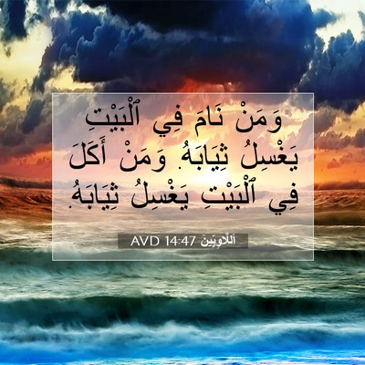 Picture 07 - اَللَّاوِيِّينَ 14:47 AVD - وَمَنْ نَامَ فِي ٱلْبَيْتِ - Bible Verse Picture